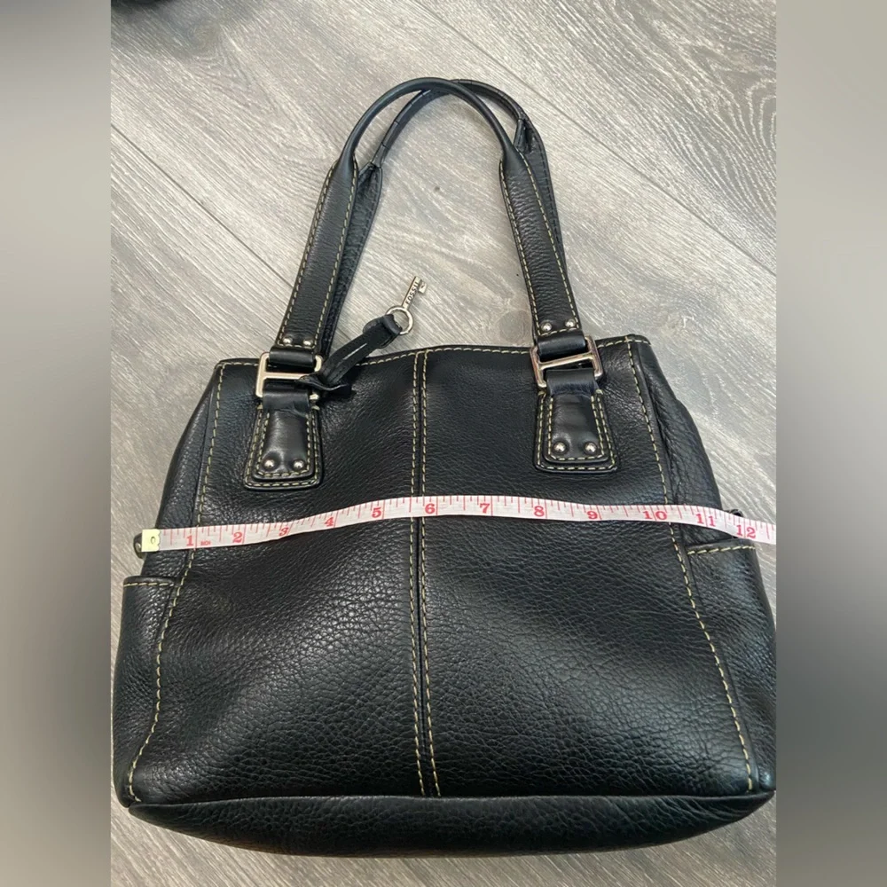 Fossil Black Leather Double Handles Shoulder Handbag Purse Silver Tone Hardware - Picture 13 of 16